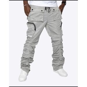 EPTM Eptm Stacked Flare Gray  Ruched details Snap Cargo Pockets Pants